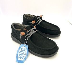 Hey Dude Wally Grip Shoe Leather Slip-on Loafer Sneaker Black Men's Size 11